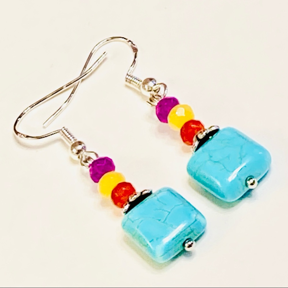 Cute Little Magnesite Square Earrings